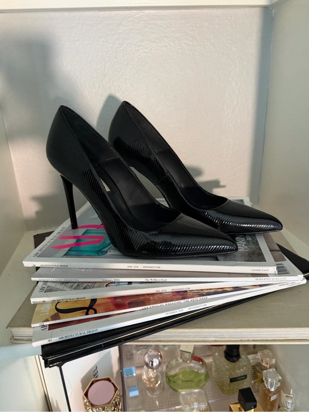 Dune heels Black Patent Pointed-Toe Stiletto Pumps - Women's size 38